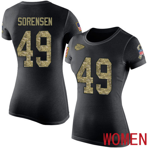 Women Kansas City Chiefs #49 Sorensen Daniel Black Camo Salute to Service NFL T Shirt